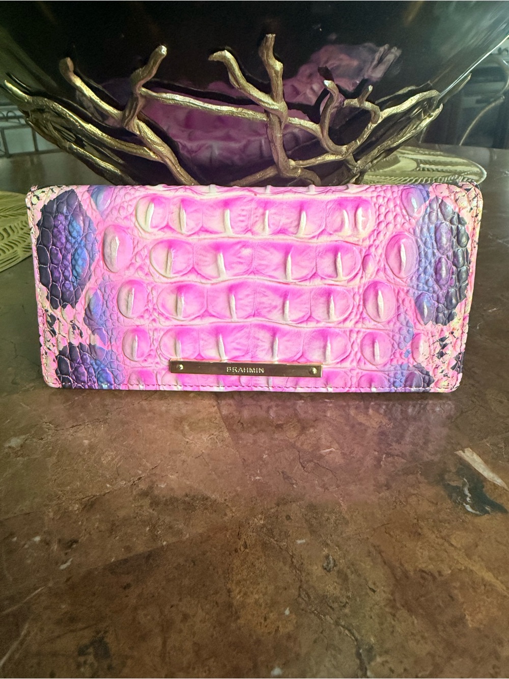 Brahmin Pink and Purple Ombre Croc-Embossed Wallet